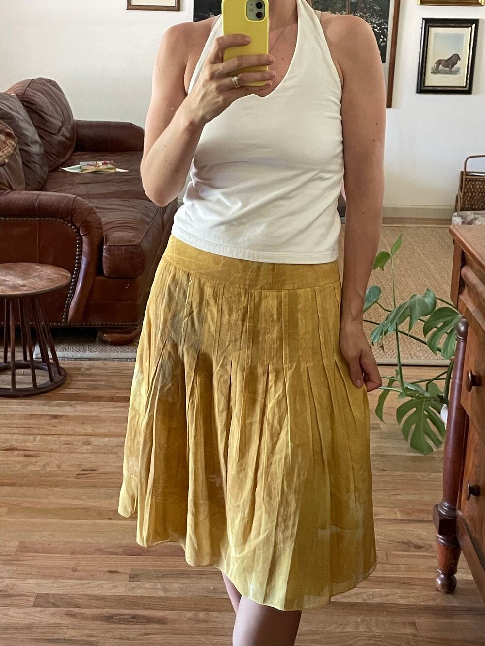 Akris Punto Cotton Pleated Watercolor Print Skirt